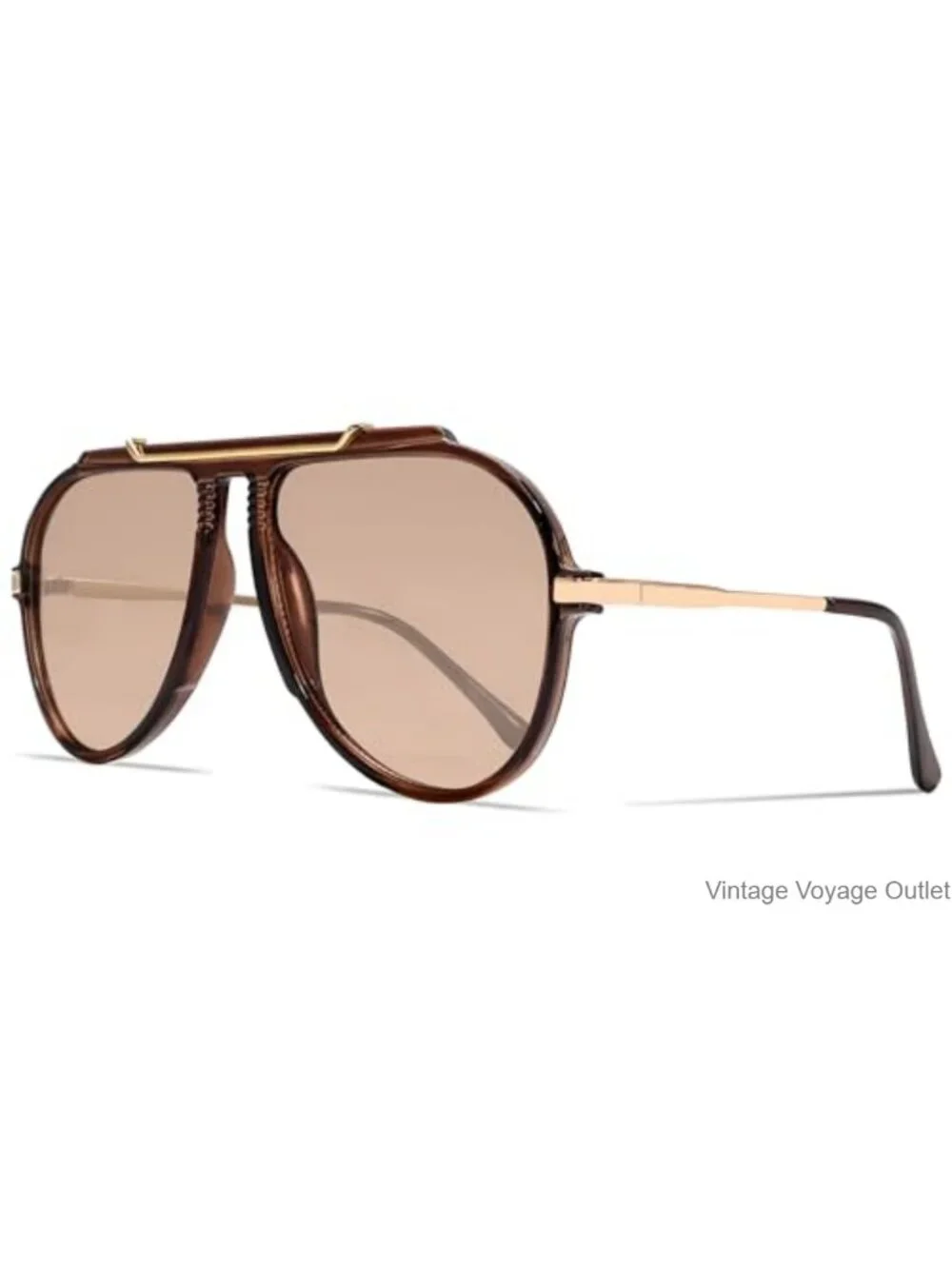 Oversized Aviator Sunglasses 70s Retro Gold Topbar UV400 Metal Plastic